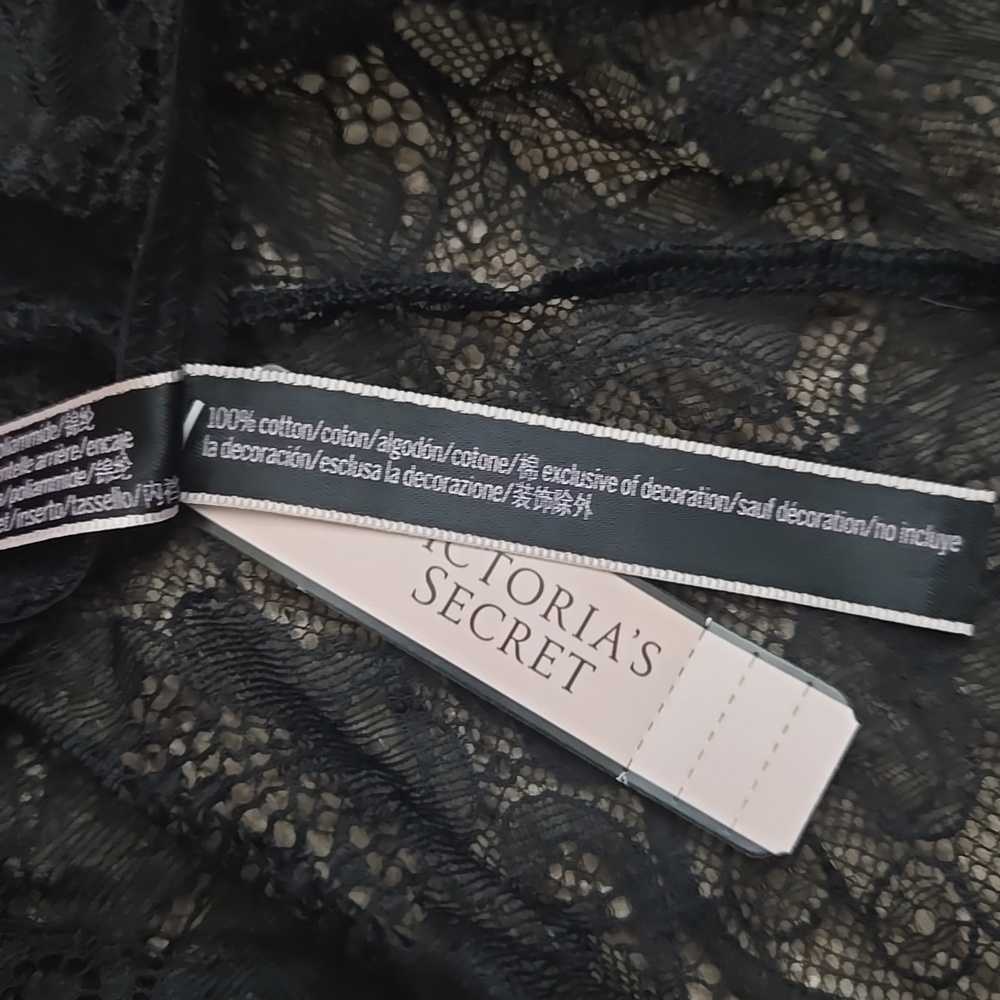Victoria's Secret Very Sexy Black Satin Lace V-Front String Cheeky New With Tag - Picture 12 of 12